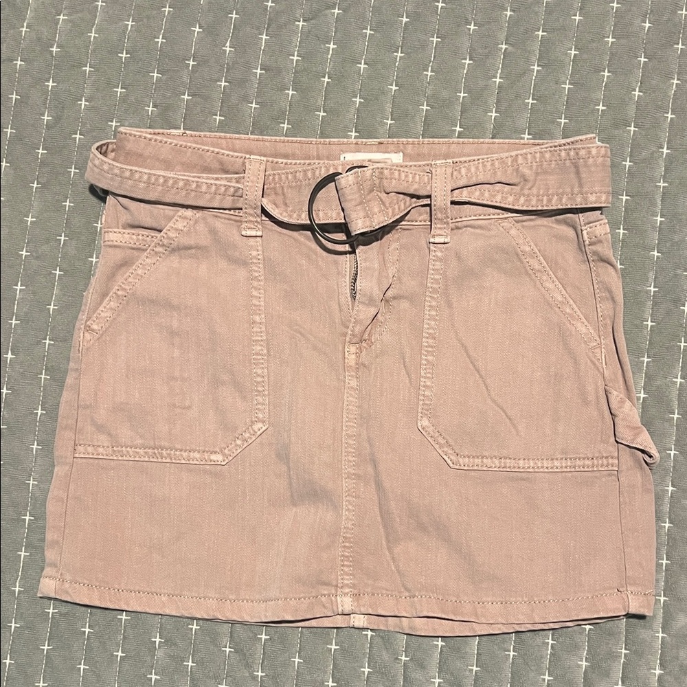 Tan Belted Mini Skirt